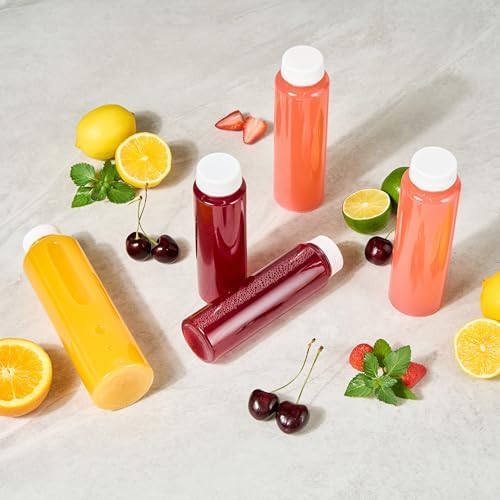 Restaurantware 8 Oz Juice Bottles 100 Pack with White Caps