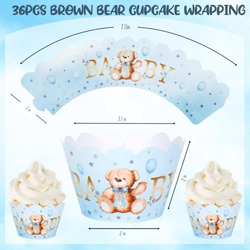 Whaline 36Pcs Blue Bear Cupcake Wrappers