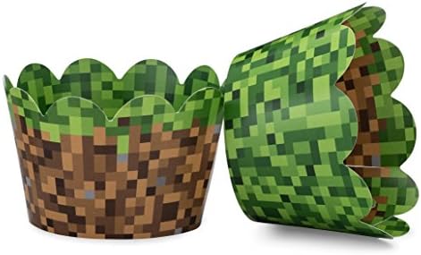 Pixel Grass Cupcake Wrappers Set of 24 for Boys Birthday