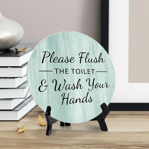 Round Please Flush Toilet Wash Hands Bathroom Sign