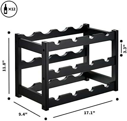 VASMIA Bamboo Wine Rack 3-Tier 12 Bottles Black 1