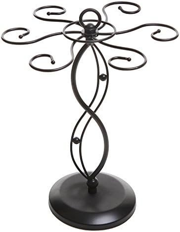 MyGift 6-Hook Rotating Wine Glass Rack - Black Metal