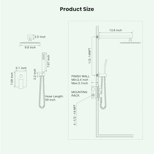 gotonovo Rain Shower Head and Handle Set with Pressure Balancing Valve