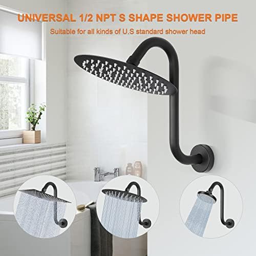 HarJue S Shaped Shower Arm 10 Inch Matte Black