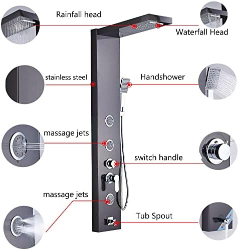 Gougeltd LED Light Shower Panel Tower Rainfall Head with Massager