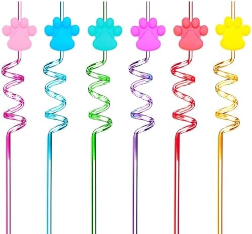 24 Paw Patterned Reusable Straws with 6 Colors