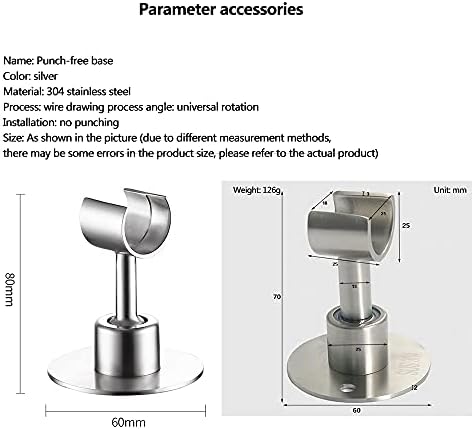 Adjustable Shower Head Holder 304 Stainless Steel No Drill Wall Mount