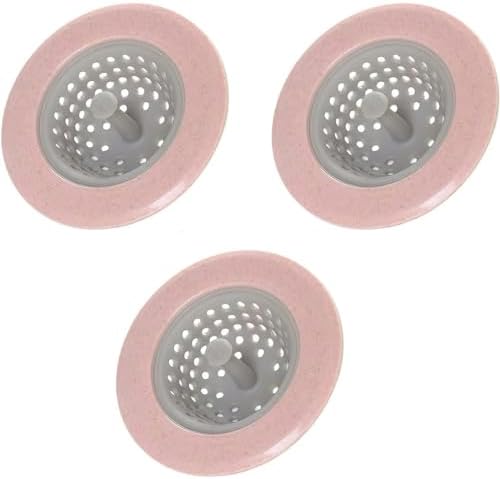 3Pcs Pink Drain Strainer for Kitchen and Floor Drains