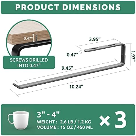 Amazer 3 Pack Mug Holder Under Cabinet Black