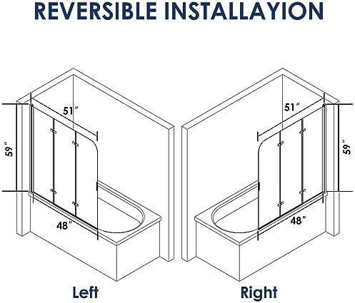 Hpeytaire Bathtub Shower Door with Frameless Hinged Design and Polished Chrome Finish