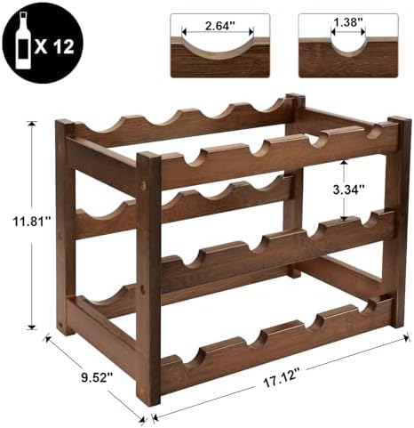 Thalomely 3-Tier Bamboo Wine Rack with 12 Bottles Storage