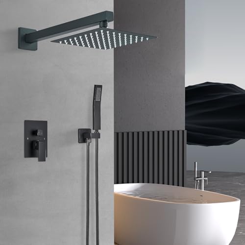 Ackwave Matte Black Rain Shower System Set