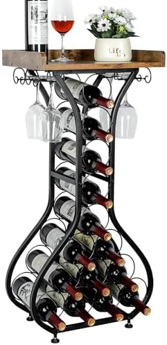 X-cosrack Freestanding Wine Rack with 14 Bottle Capacity and Glass Holder