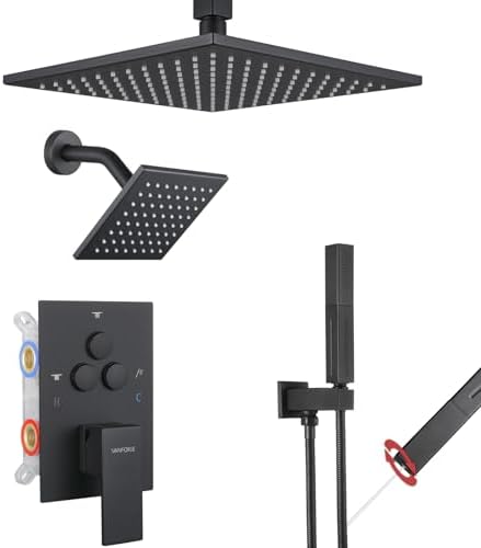 VANFOXLE Matte Black Push Button Shower Faucet Set 1