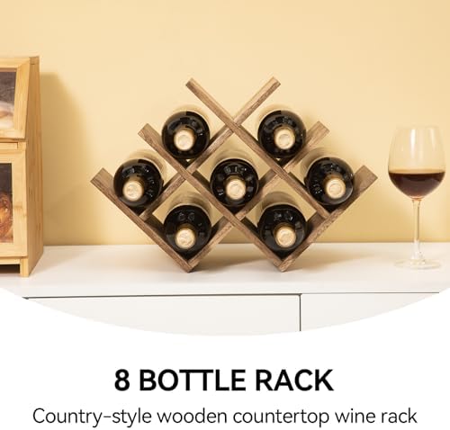 KIRIGEN 8-Bottle Wood Wine Rack - 3-Tier Free Standing Holder