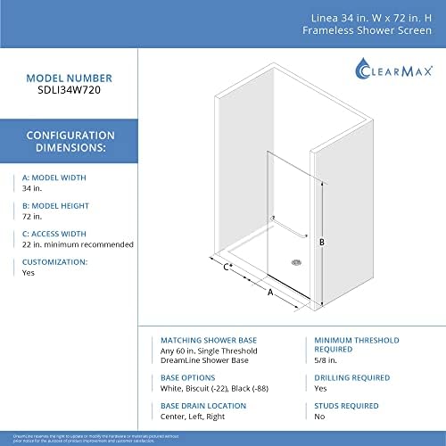 DreamLine Linea 34x72 Frameless Shower Screen Satin Black
