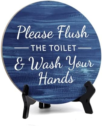 Round Please Flush Toilet Wash Hands Bathroom Sign