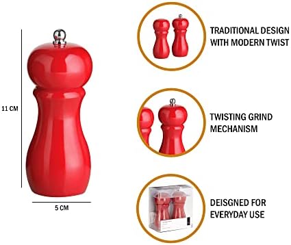 Premier Housewares Salt Shaker and Pepper Mill Set - Red Shiny Finish