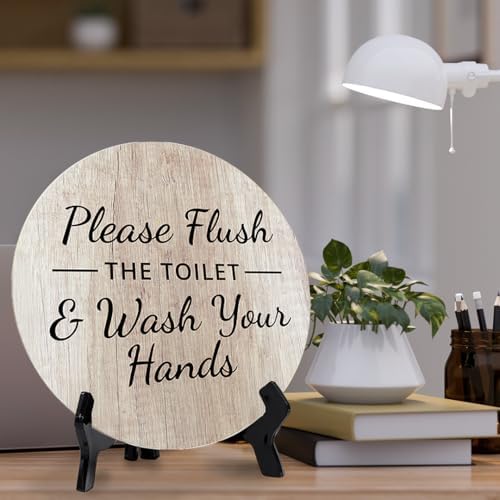 Round Please Flush Toilet Wash Hands Bathroom Sign