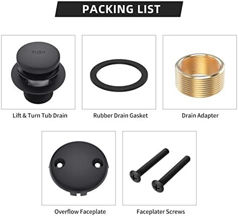 Citymoor Matte Black Bathtub Drain Kit Universal All Metal