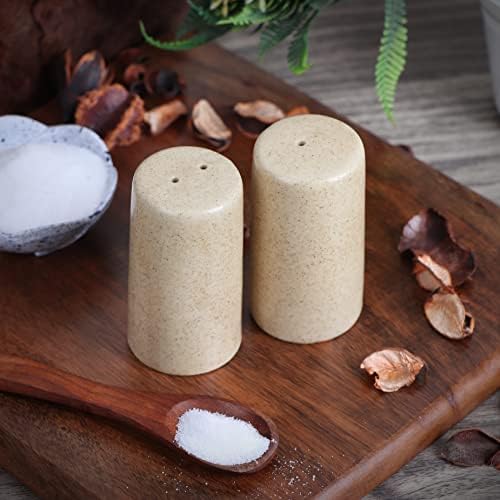WHOLELIFEOBJECTS Salt Pepper Shaker Set - Modern Ceramic Holder Brown Mat