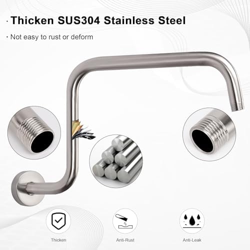 HarJue S Shaped Shower Arm 16 Inch Brushed Nickel