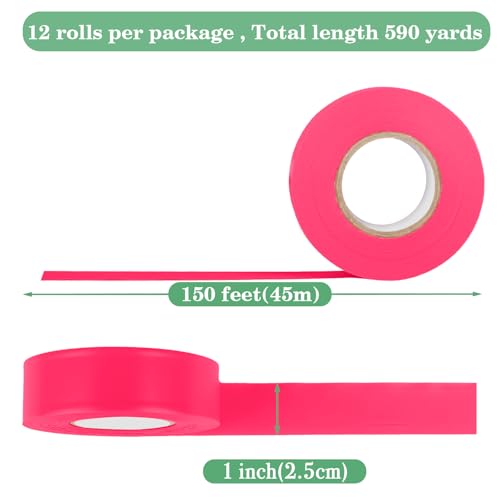 12 Pack Fluorescent Pink Safety Flagging Tape 1 in x 150 ft