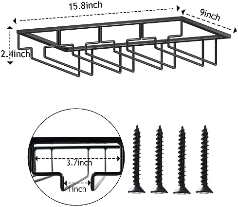 Wine Glass Rack 2 Pack - 4 Rows Black Metal Storage Hanger