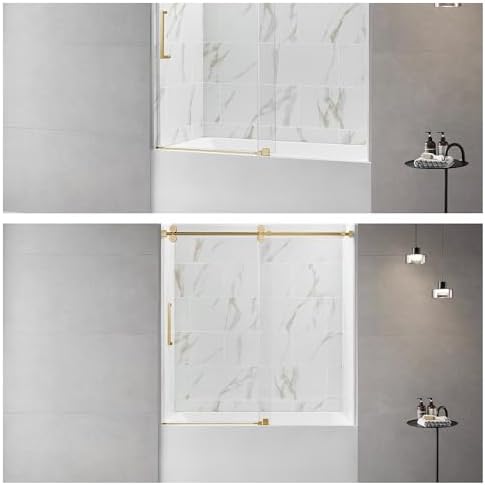 ChicFurnit 56-60 Frameless Shower Door with Gold Hardware 1