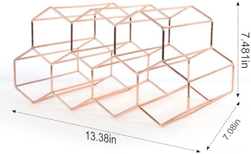 Luoieo Rose Gold Wine Rack 9 Bottle Geometric Design No Assembly Required