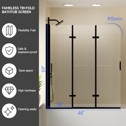 Klajowp Bathtub Shower Door 51x59 Clear Tempered Glass