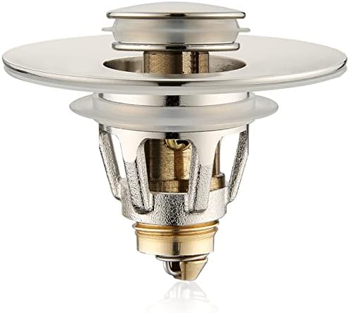 Universal Sink Stopper - Brushed Nickel Drain Plug with Anti-Clogging Strainer