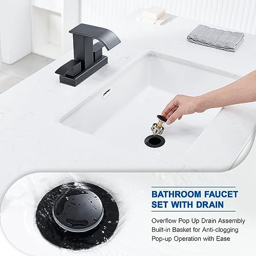 Black Waterfall Bathroom Faucet with Pop Up Drain and Overflow