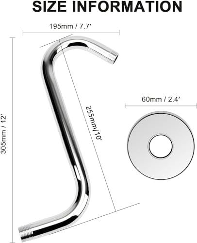 NearMoon S Shaped Shower Head Riser 12 Inch Chrome 2 Pack