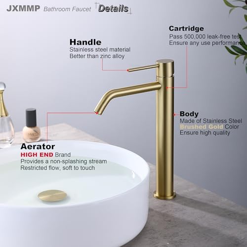 Brushed Gold Vessel Sink Faucet Single Handle