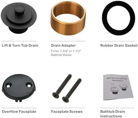 WELLUP Matte Black Tub Drain Conversion Kit with Overflow Faceplate