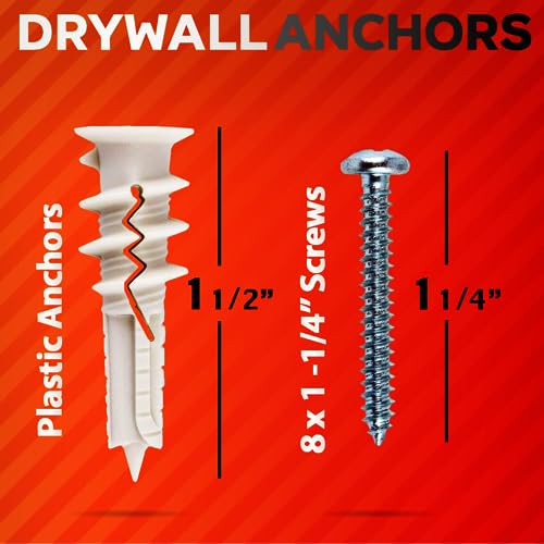 CrimsonMark 120Pcs 8 Drywall Anchors Screws Kit