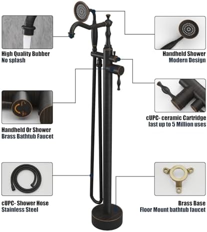 Kroias Oil Rubbed Bronze Floor Mounted Tub Faucet with Handheld Shower