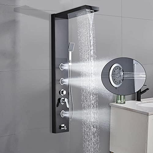 Gougeltd LED Light Shower Panel Tower Rainfall Head with Massager