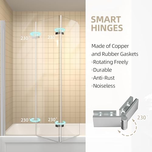 GETPRO Foldable Hinged Tub Shower Door 51x59