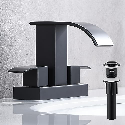 Black Waterfall Bathroom Faucet with Pop Up Drain and Overflow