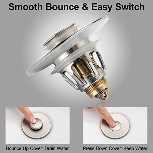 Universal Sink Stopper - Brushed Nickel Drain Plug with Anti-Clogging Strainer
