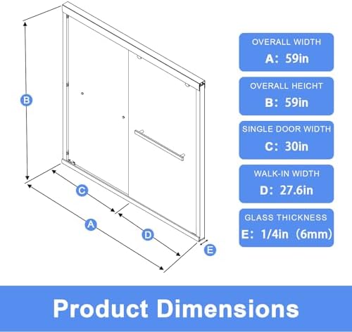 BoBliss Double Sliding Shower Door 59x59 with Chrome Handle and Towel Bar