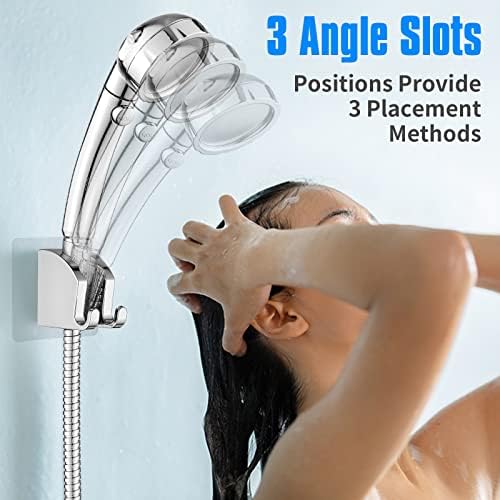 JONKEAN Chrome Shower Head Holder with 2 Hooks No Drill Adjustable 1