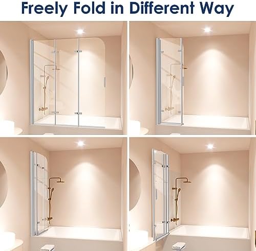 Hpeytaire Bathtub Shower Door with Frameless Hinged Design and Polished Chrome Finish