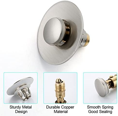 Universal Sink Stopper - Brushed Nickel Drain Plug with Anti-Clogging Strainer