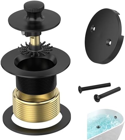 Matte Black Bathtub Drain with Hair Catcher and Overflow Faceplate