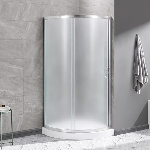 Rounded Frosted Glass Corner Shower Kit with Satin Nickel Hardware