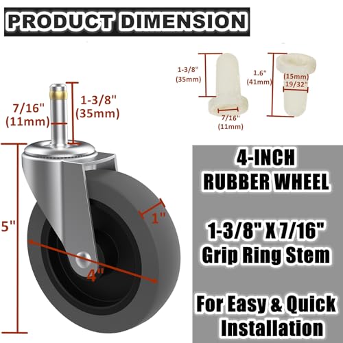 4-Inch Swivel Stem Casters for Rubbermaid Mop Bucket