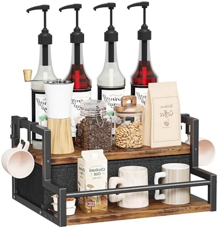 Homeiju Coffee Syrup 2-Tier Organizer Rack with Drawer